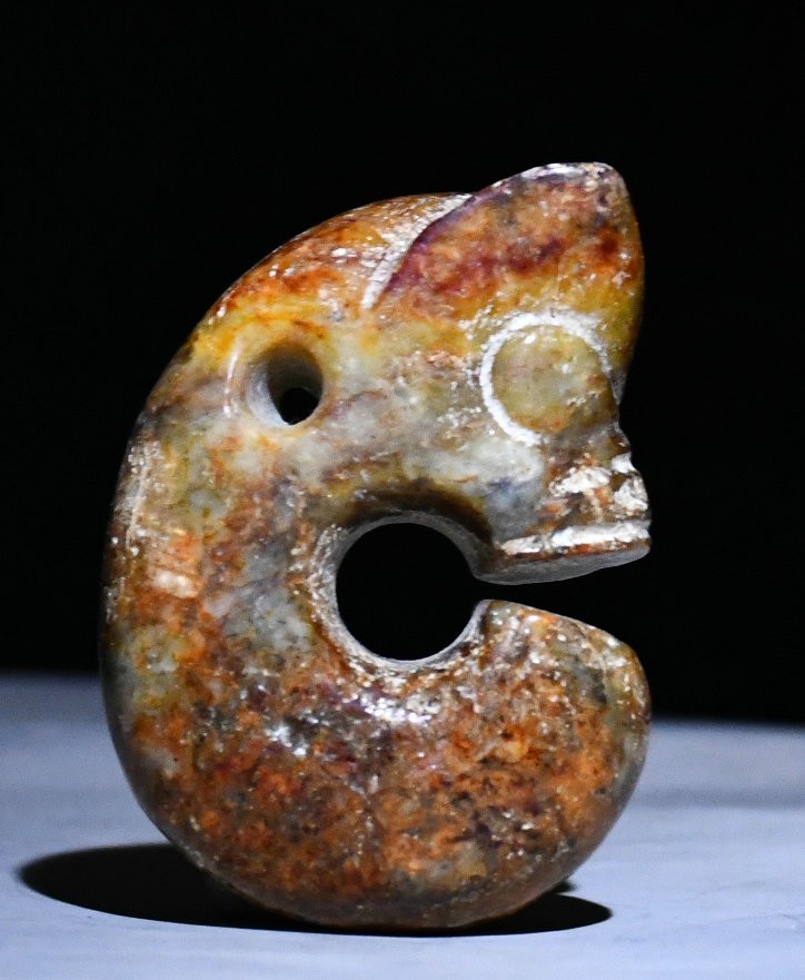 6CM Chinese Hongshan Culture Old Jade Yu Pig Dragon Hook Gou Beast Pendant