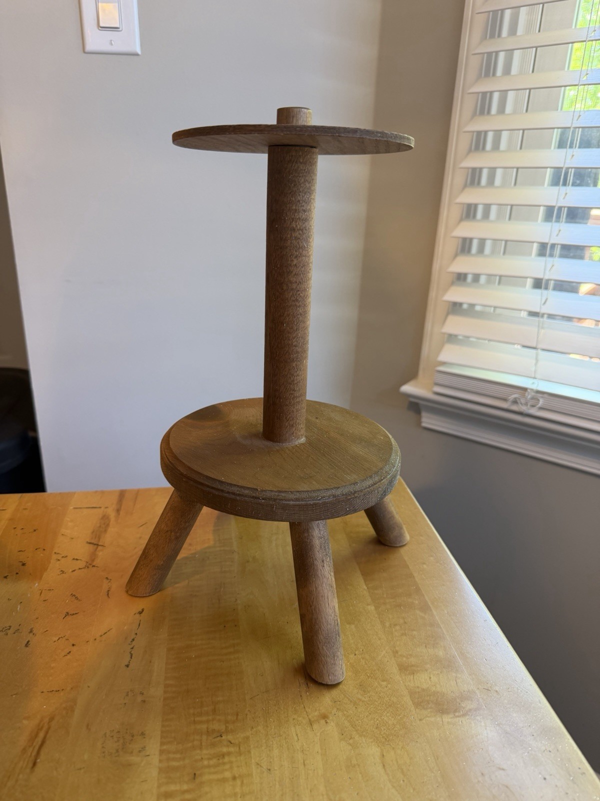Vintage Primitive Double-Tiered Plant Pedestal Rustic Oak Milking Stool