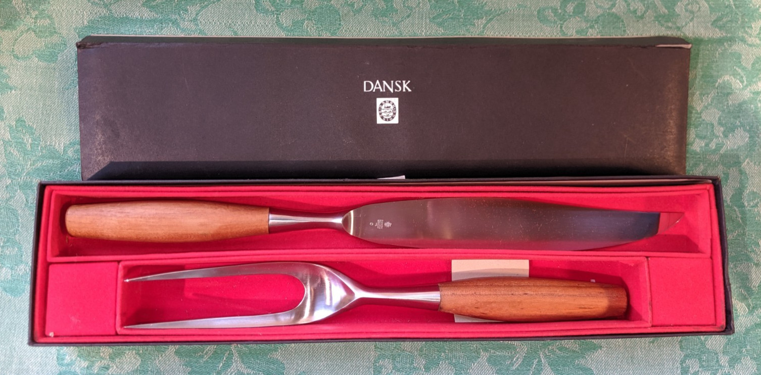 Vintage Dansk Carving set Knife Fork in original box Germany Mid Century modern