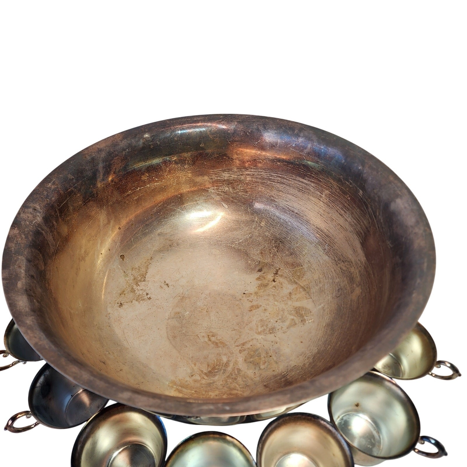 Wallace Silverplate Harvest Pattern Punch Bowl Ladle And 6 Cup Set