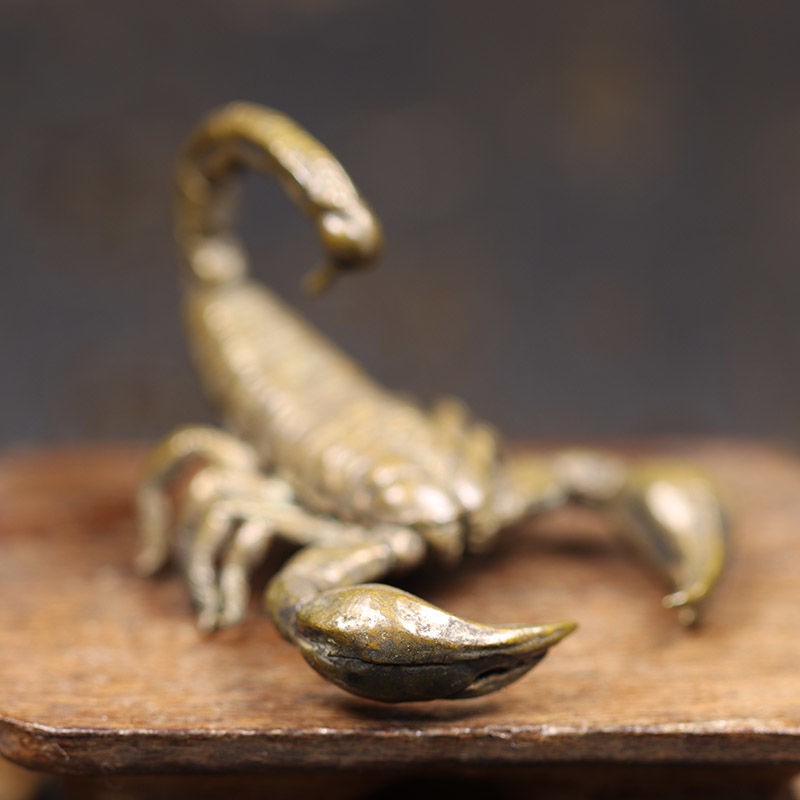 Solid Brass Scorpion Figurine Vintage Miniature Statue Tea Pet Collectible Decor