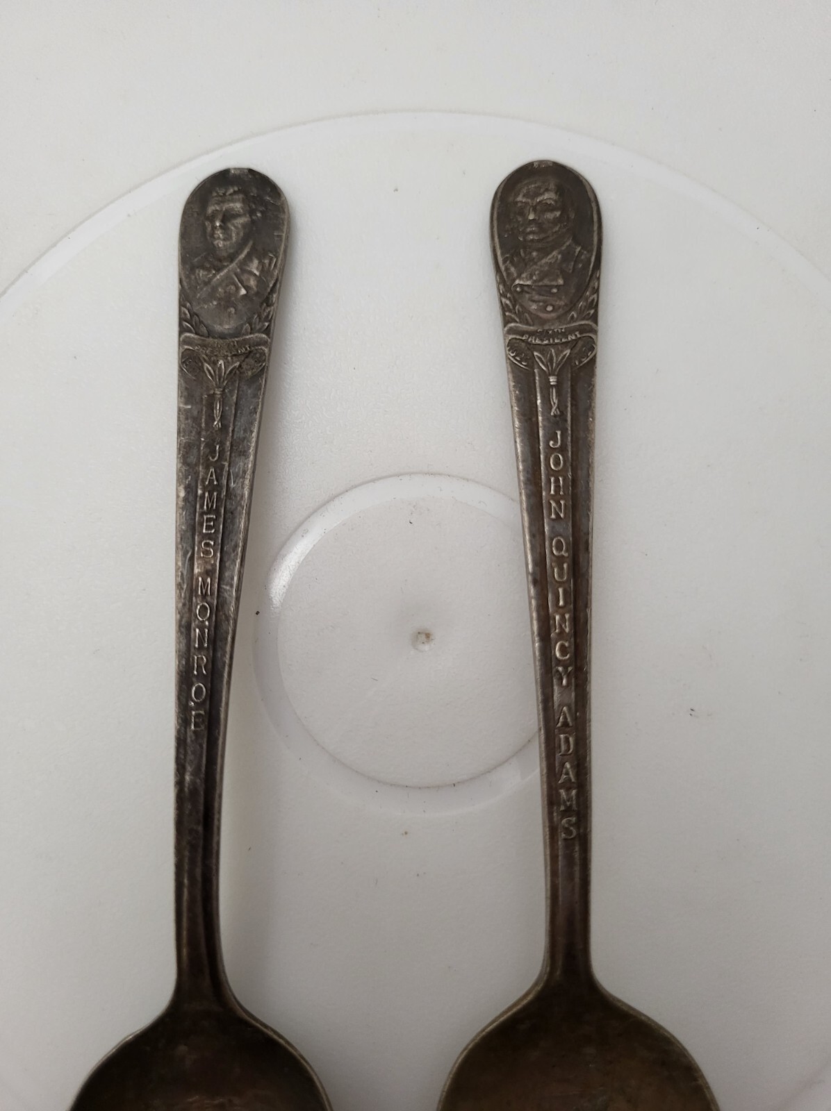 2 vtg James Monroe & John Adams Presidential Silverplate Spoon Wm Rogers Mfg Co.