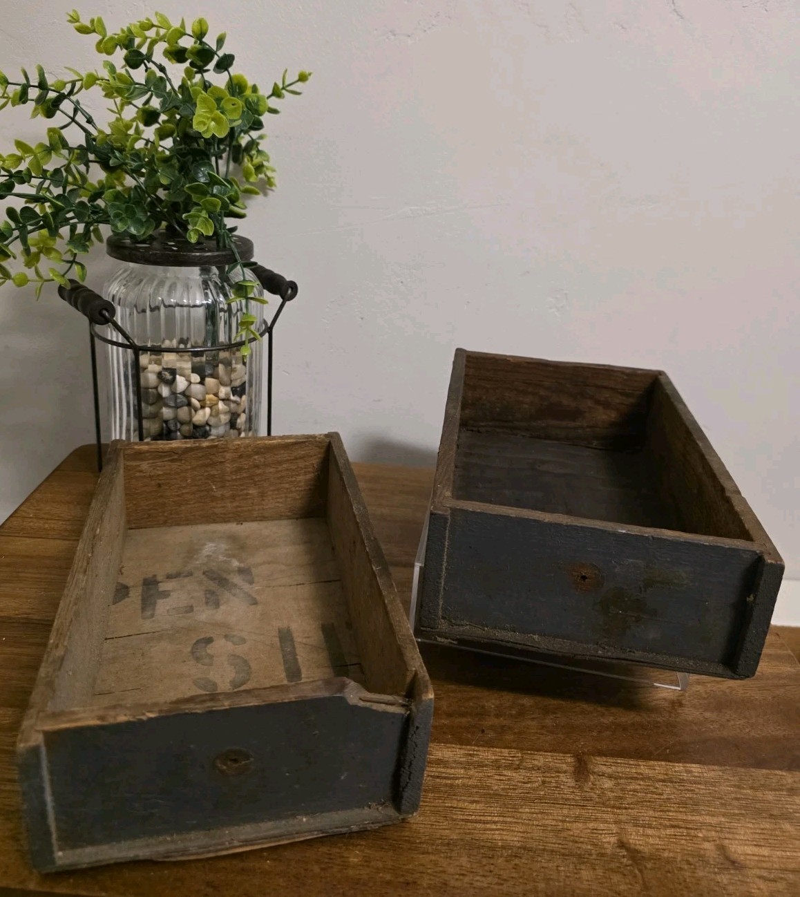 2 Primitive Small Wooden Box Dark Wood Tone Antique Wood Storage Boxes 9½”x6″x3″