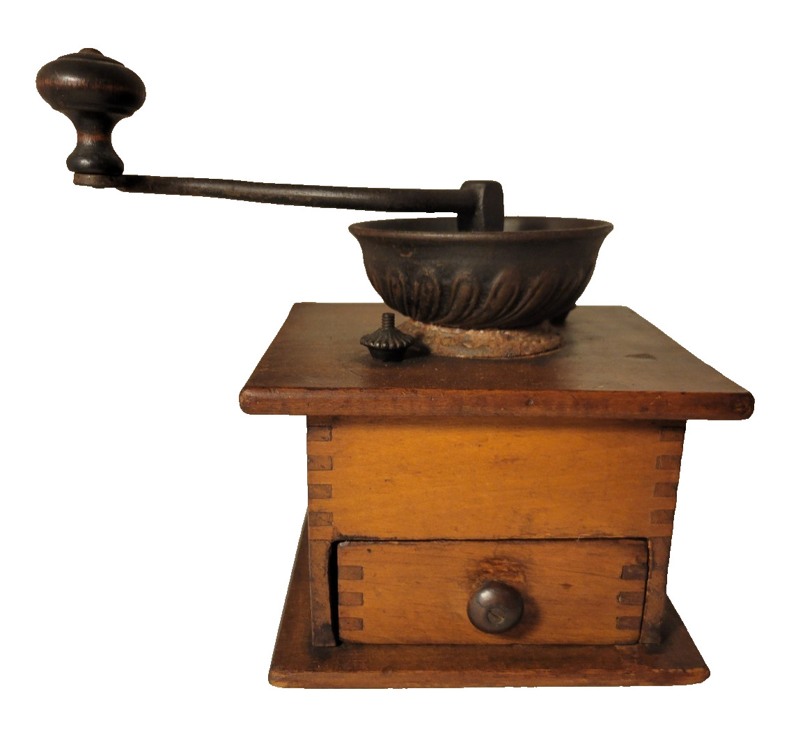 Antique Wood and Cast Iron Coffee Grinder Coffee Mill with Drawer