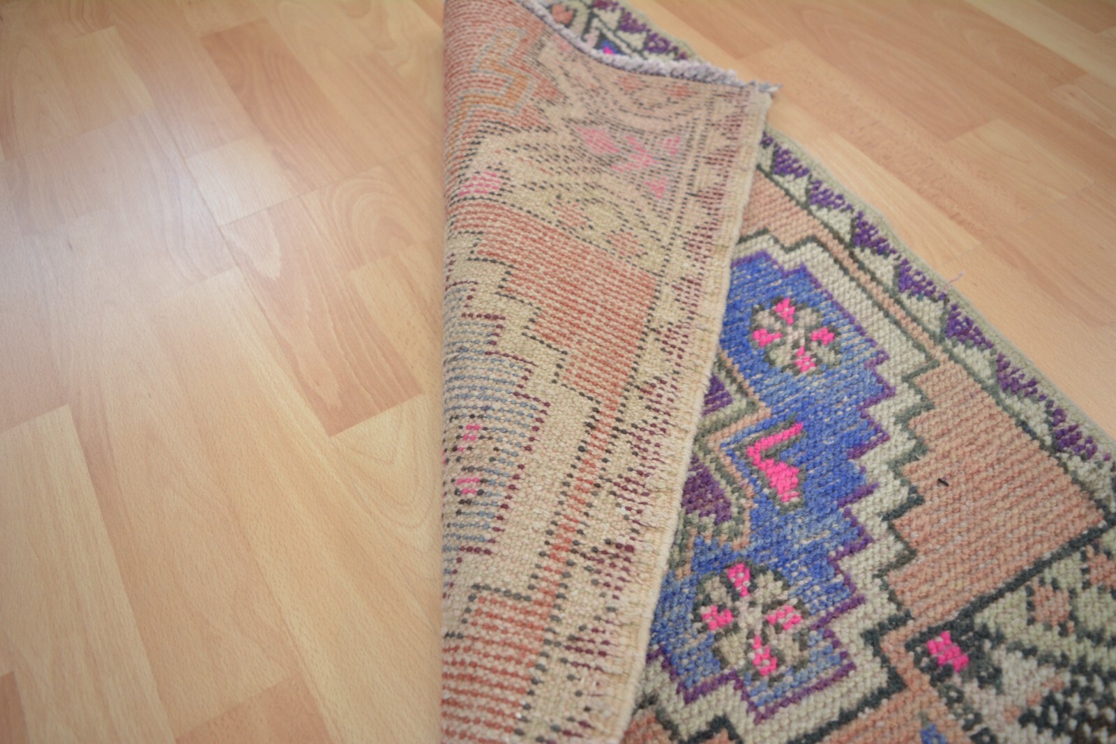 Pink Antique Turkish Hand Knotted Door Mat, 1.6×2.8ft, Oriental Vintage Rug,