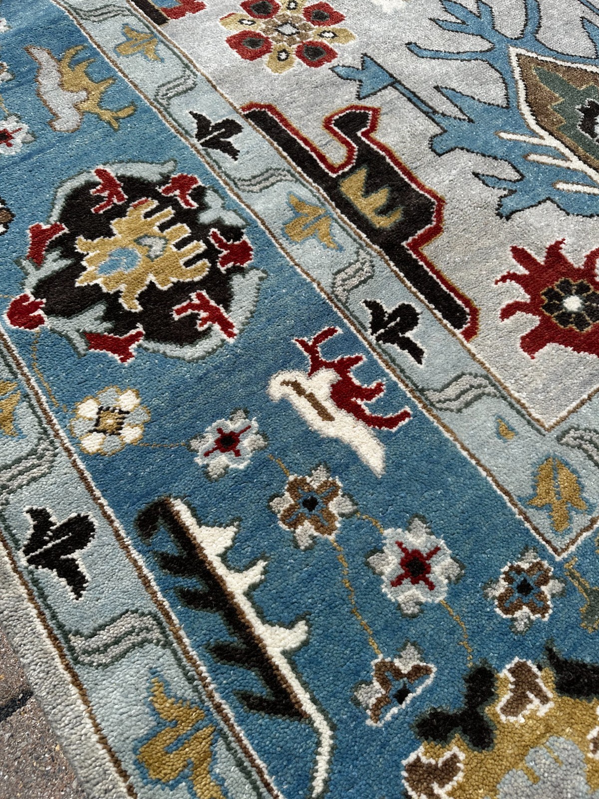 Brand New Modern Handmade Blue & Gray Oushak, Fine Quality, Soft Pile, 12’x15′