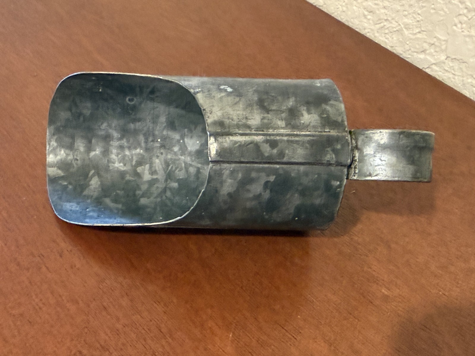 Vintage Primitive 5” Metal Scoop For Grain Flour With Strap Handle