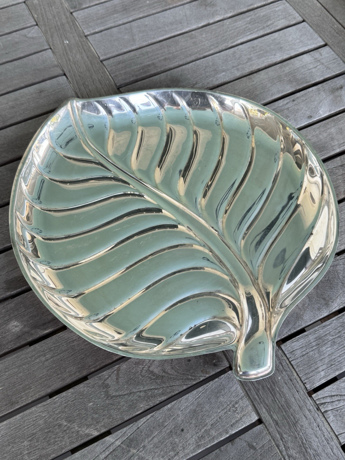 Vintage IS Silver Co Palm Leaf Serving Tray Silverplate Hollywood Regency 15”