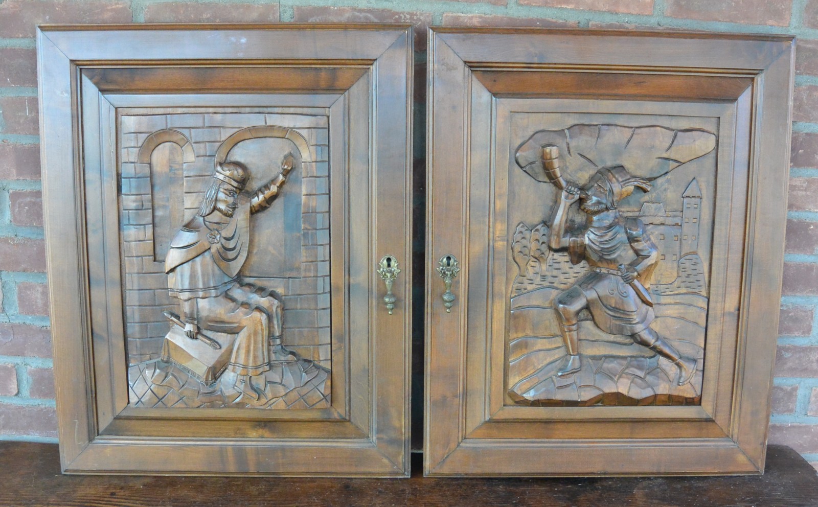 Salvaged Carved Sideboard Door Panels, Bas Relief, Spanish Colonial