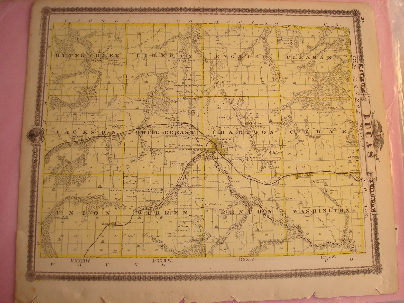 Antique Map From 1875 Iowa Atlas ~ Lucas and Monroe County Iowa ~ NICE ORIGINAL