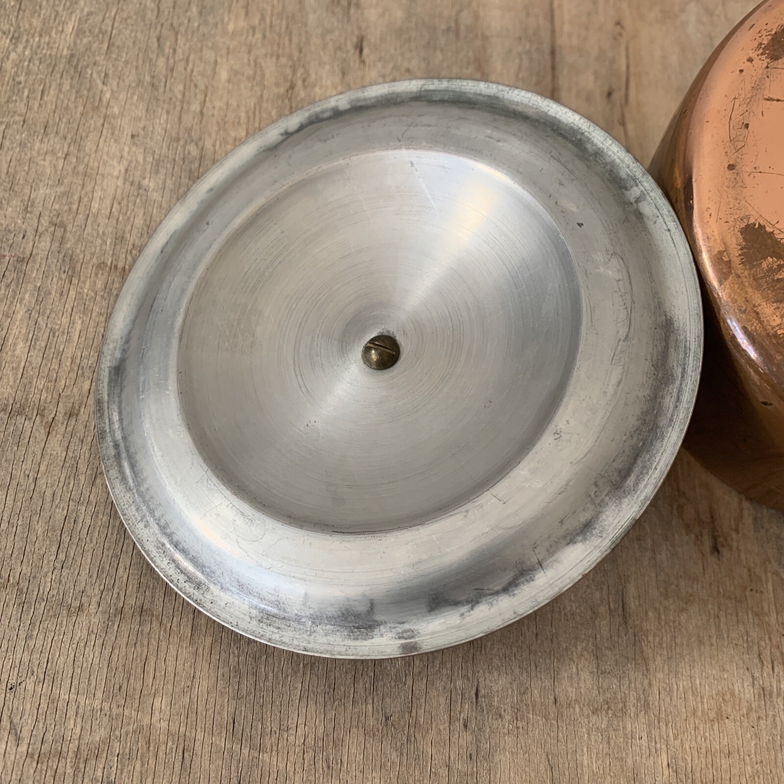 Antique Vintage Copper & Brass Handled Tin Lined Small Lidded Pan Cookware Decor