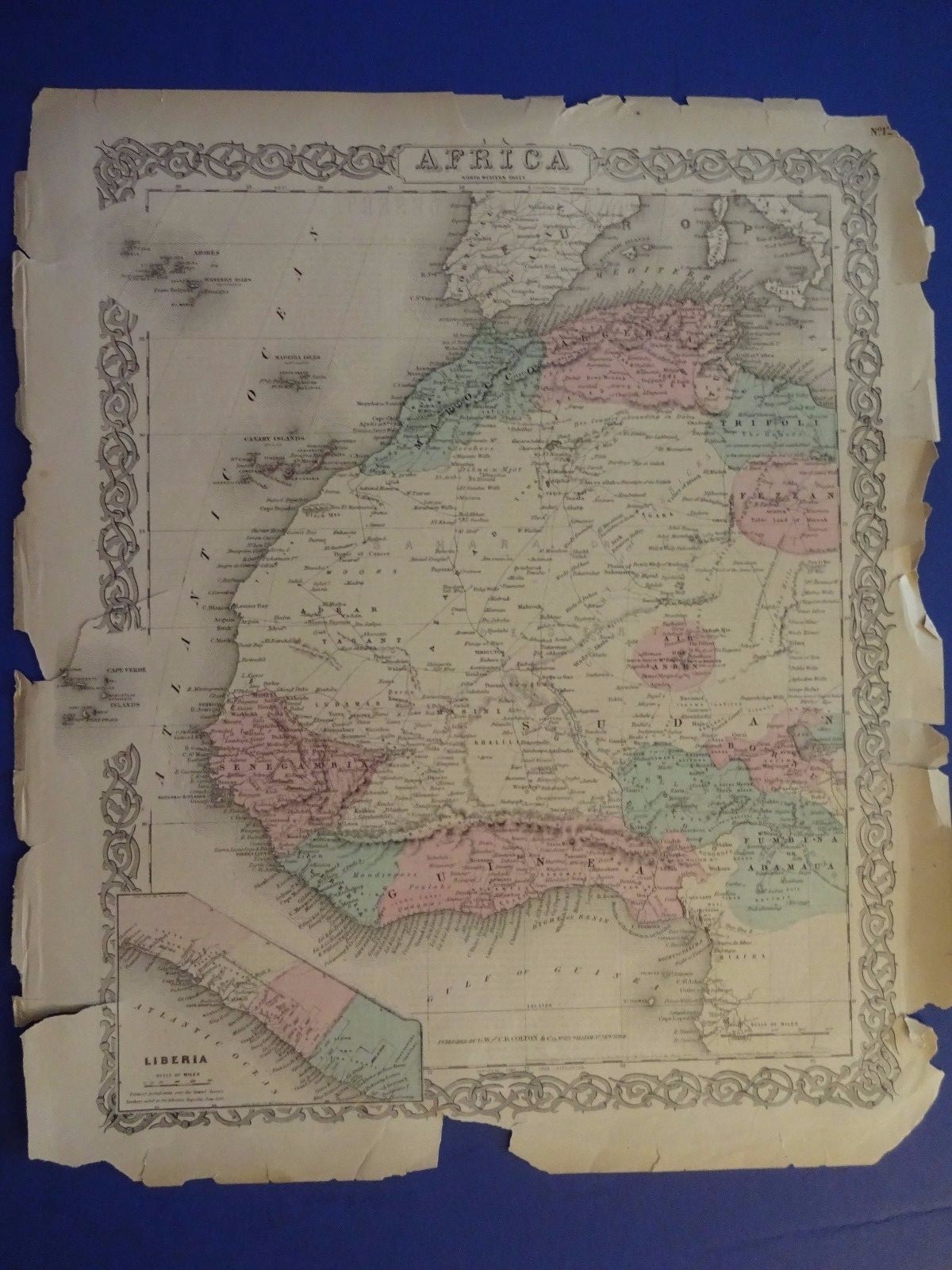 Hand-Colored G.W. & C.B.Colton map of AFRICA – Circa 1865