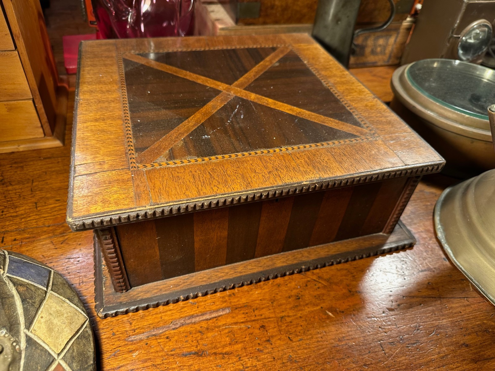 Antique vintage Australian 1940’s Walnut & Maple Storage Jewellery Box