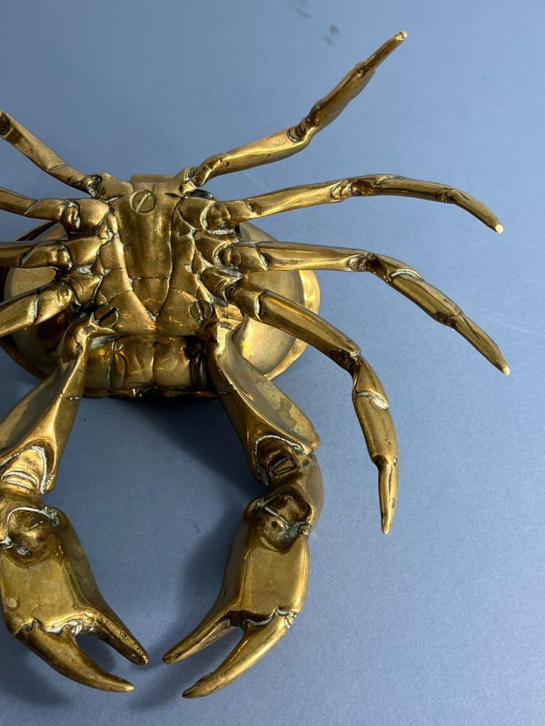 SCARCE UNUSUAL ANTIQUE VICTORIAN BRASS NATURALISTIC CRAB INKWELL & LINER