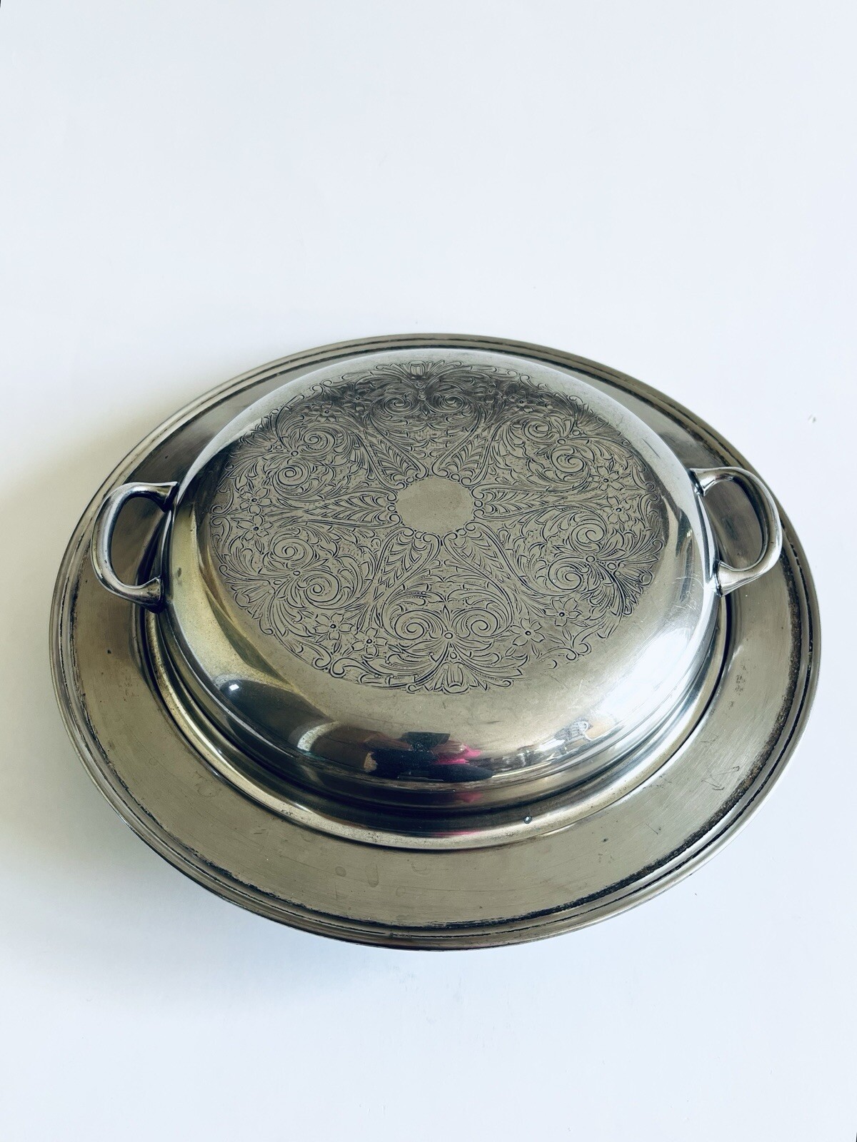 Vintage Keystoneware Silver Plated Dish Bowl Over Copper. W Etched Lid + Extra