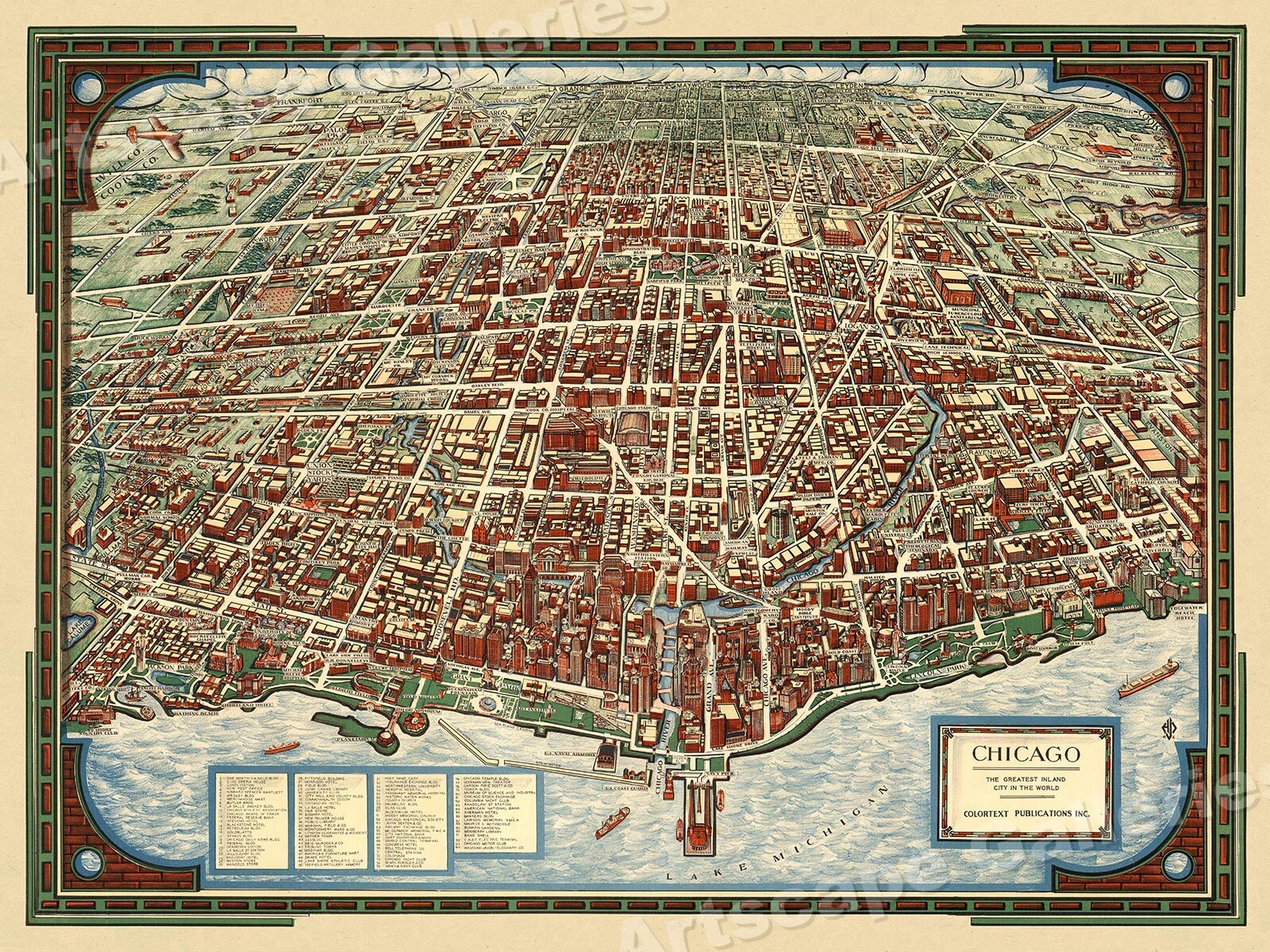 1938 Chicago Historic Vintage Style Pictorial Wall Map – 24×32