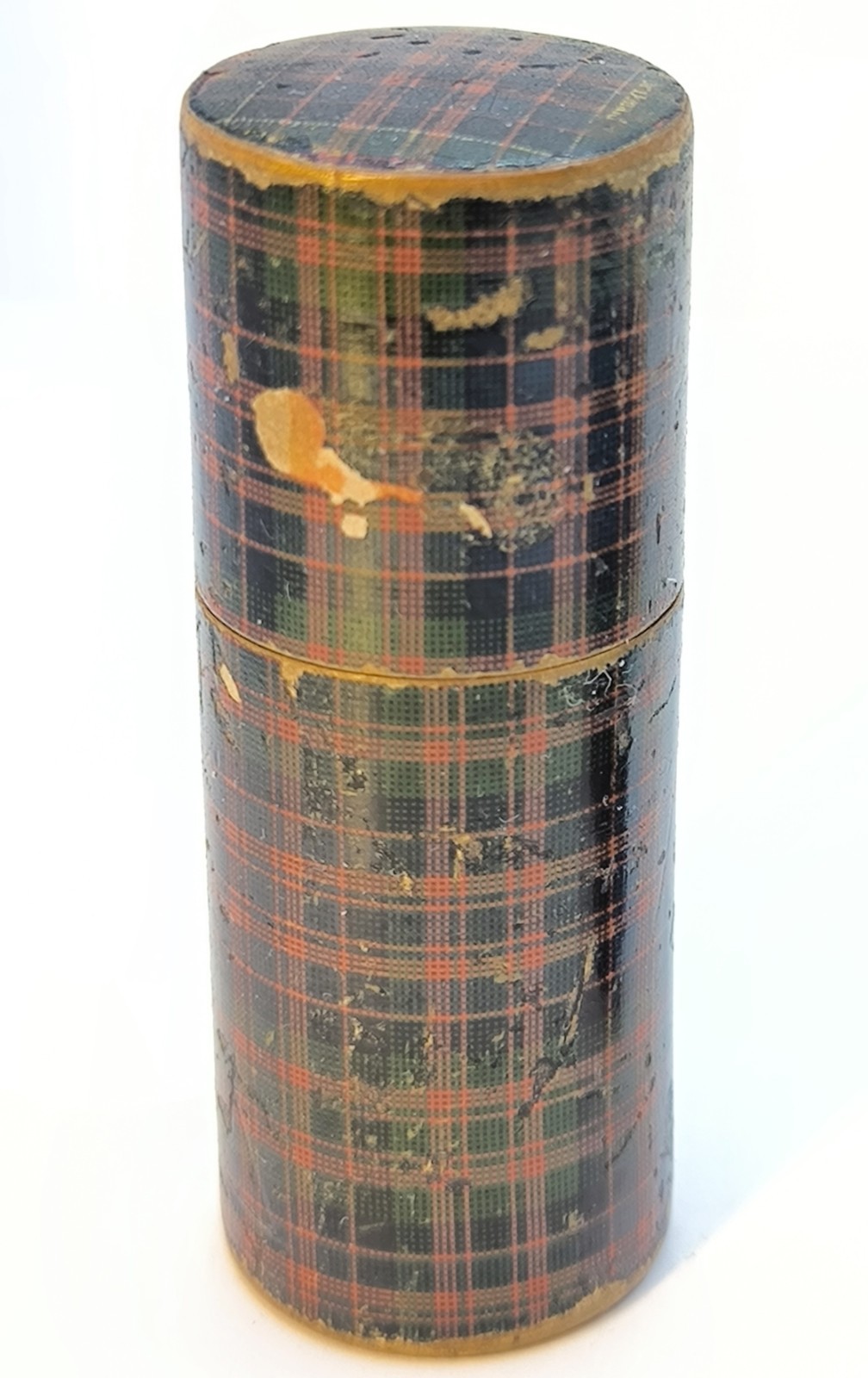 3x Antique Tartan-ware/Mauchline Lidded Trinkets & Thimble holder. Early 1900’s