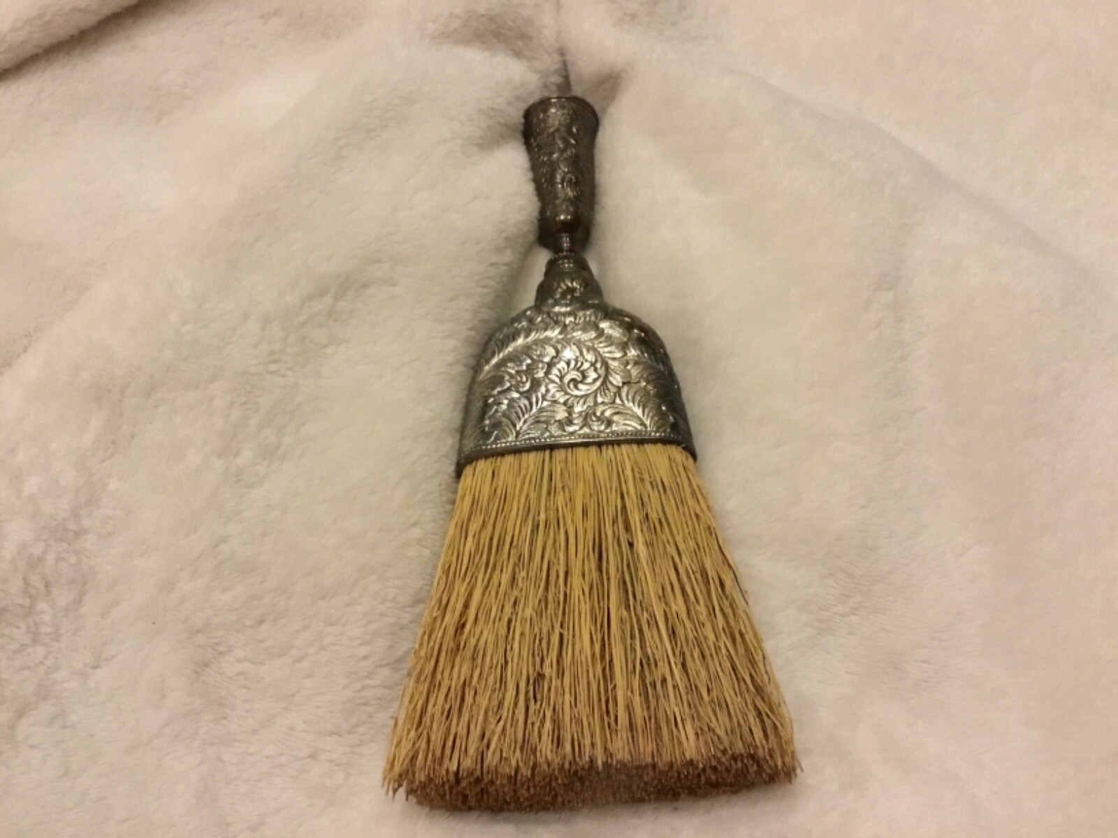 vintage Fancy silver metal miniature crumb clothes whisk broom brush