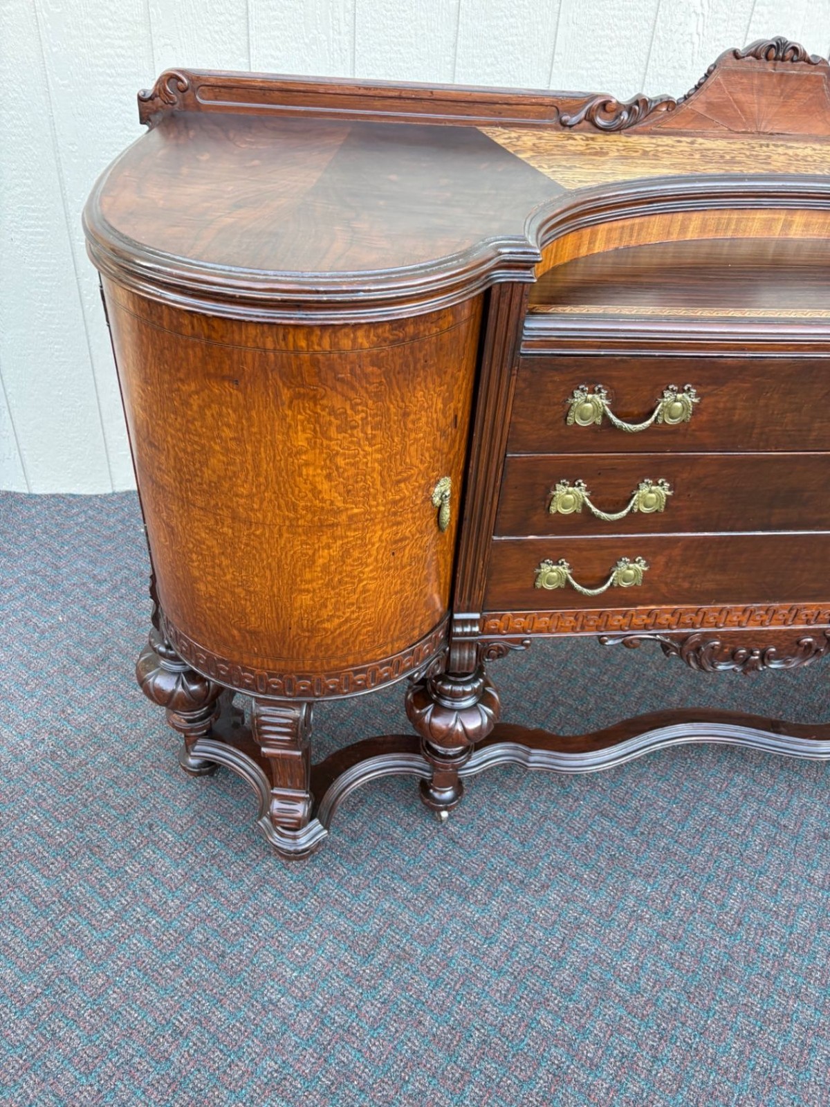 67513 Antique Victorian Sideboard Buffet with Ornate Carved Walnut