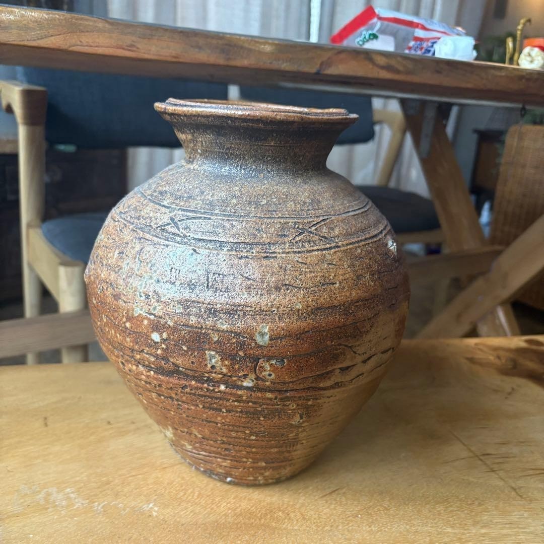 Antique Japanese Shigaraki Pottery Jar Edo Period 19th Century Vase Vessel 9.8in