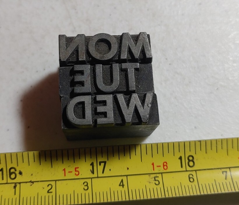 Vintage Letterpress Printing Block Calendar Days of the Week Lot ALL METAL