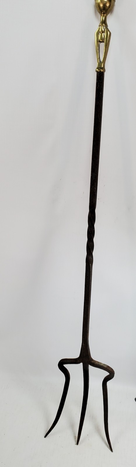Toasting Fork Meat forged iron antique early 1800s primitive brass lemon top 34″