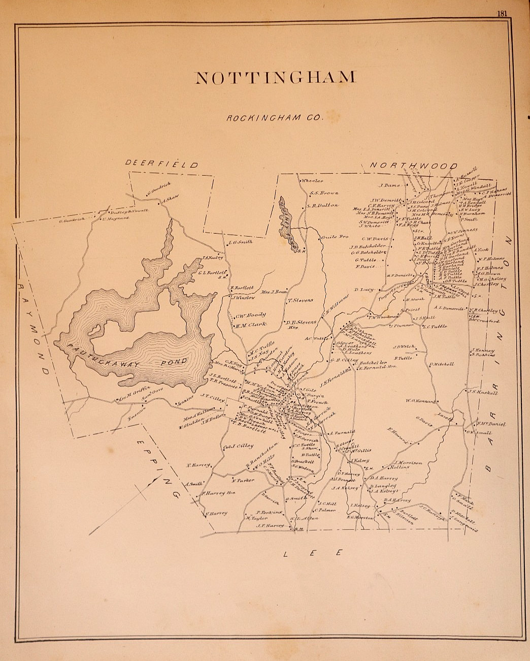 1892 Plat Map ~ Nottingham, New Hampshire / Newmarket on Reverse (14×17)-#120