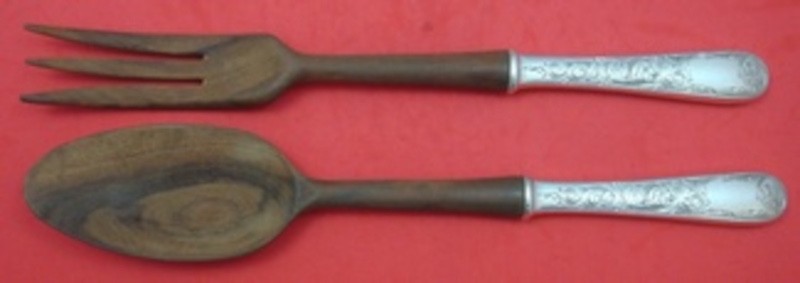 Old Maryland Engraved by Kirk Sterling Silver Salad Serving Set w/ wood 11″