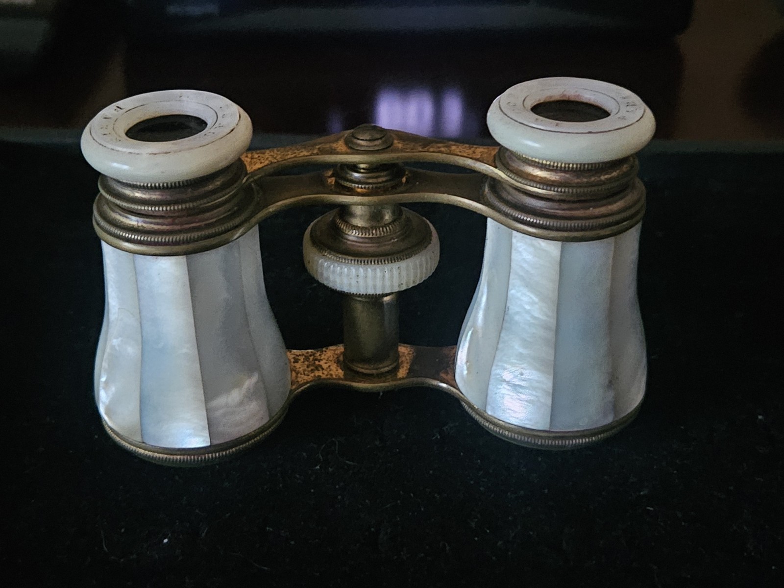 Antique Pair Brass & Mother Of Pearl Opera Glasses La Corona Paris