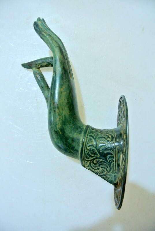 exquisite large Buddha Pull handle Finger brass door antique green HAND 25cm
