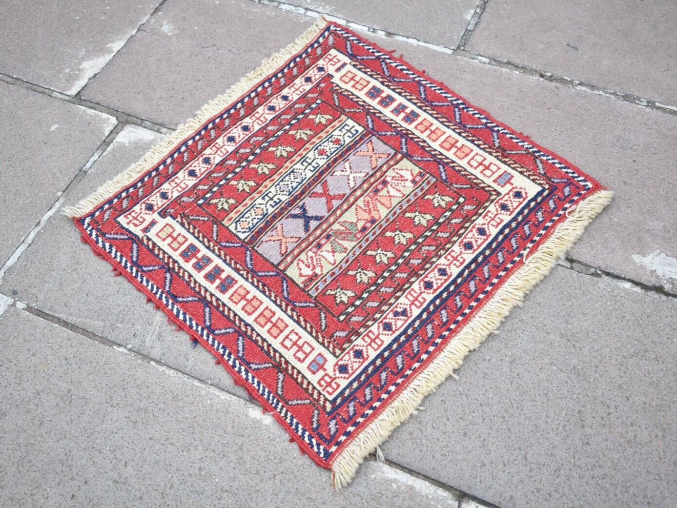 Caucasian Soumak Rug 18” x 20” Soumak Woven Wool Kilim Home Decor Chair Rug