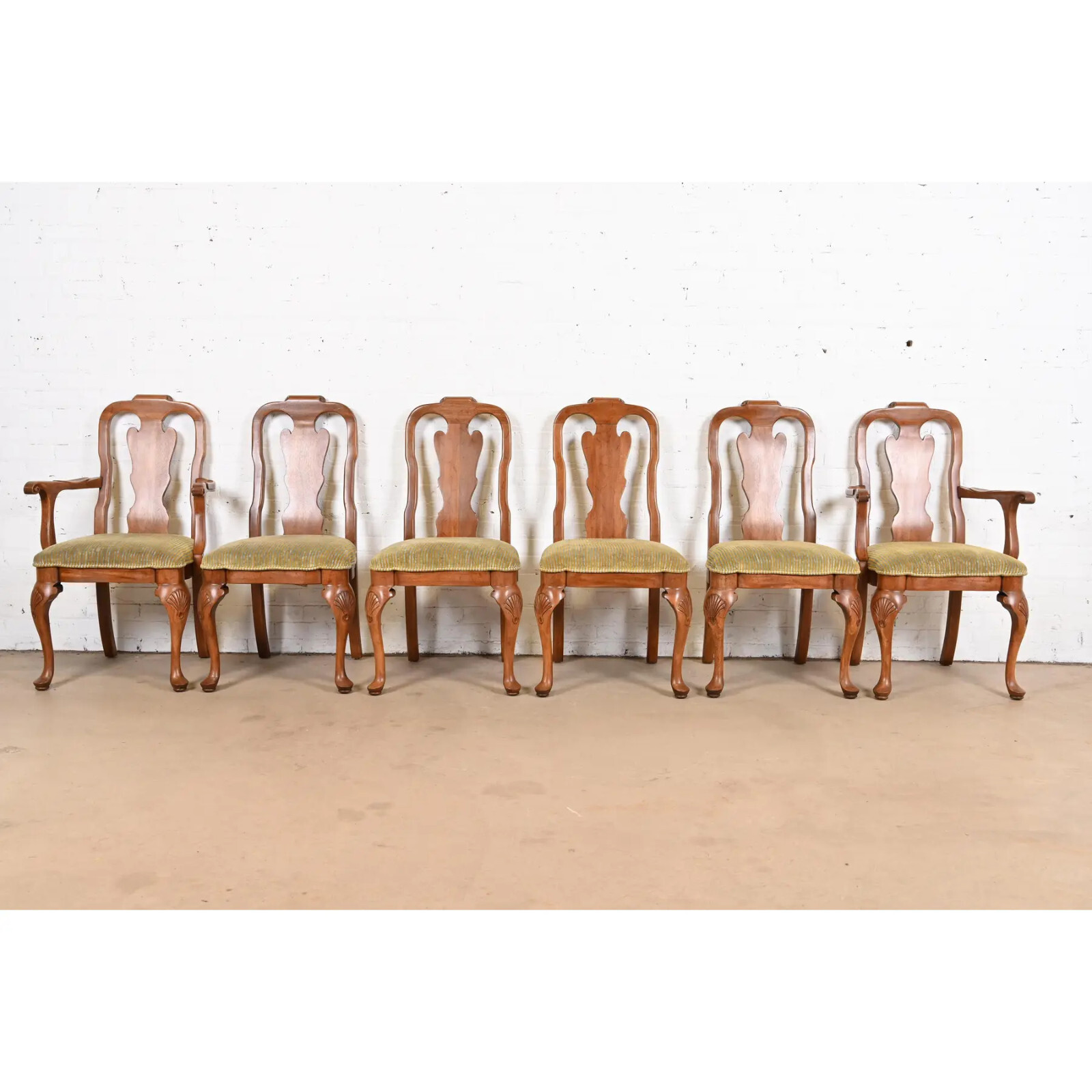 Davis Cabinet Company Queen Anne Solid Walnut Dining Chairs, Set of Six