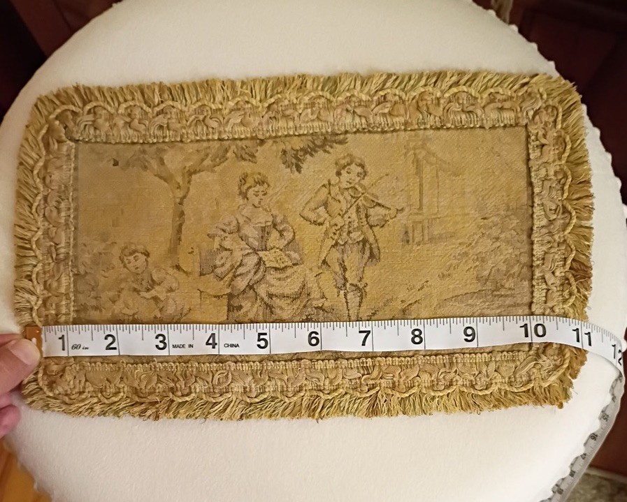 Antiq 19th Century French Tapestry Romantic Pastoral Scene Wall Decor 11”X6.75”