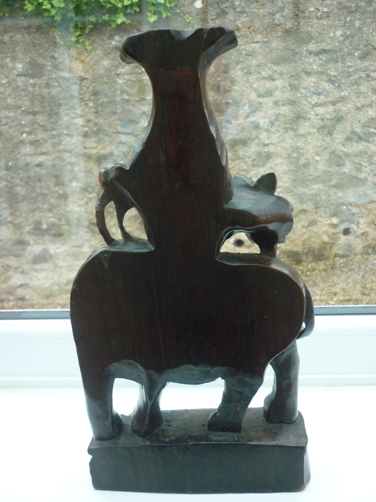Antique Carved Hardwood Elephant with Glass Eyes /Candle Holder/Vase 32 cm H