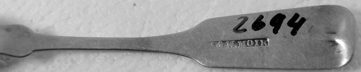 Coin silver SHELL SALT SPOON by J &W MOIR c1839 – 1843 New York Mono T Excellent