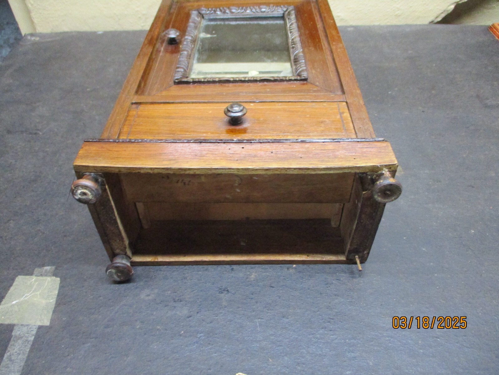 Antique Doll Armoire French With Mirror Door/Drawer/Marble Top