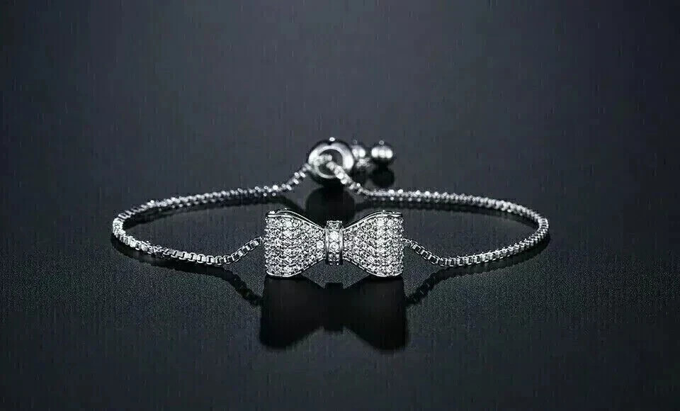 2.00Ct Round Cut Lab Created Diamond Bow Bolo Bracelet 14K White Gold Plated 7″