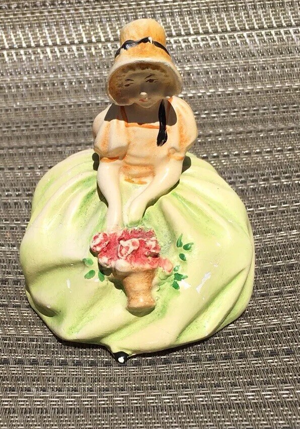 Antique Southern Belle 4 1/2”Tall 3” Wide Chalkware Lady Figurine