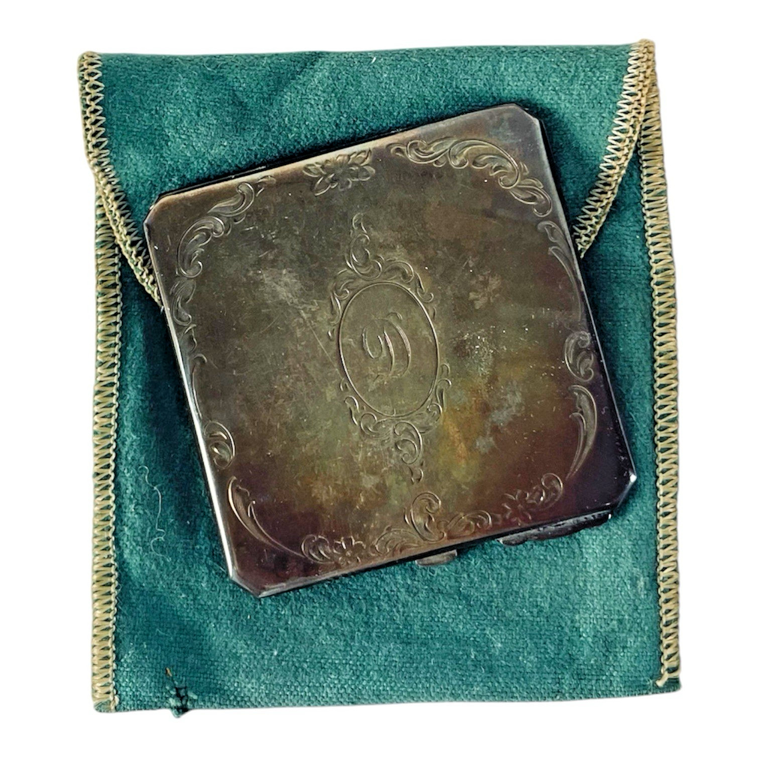 Vintage Birks Sterling Silver Powder Compact Mirror Engraved Initial D Monogram