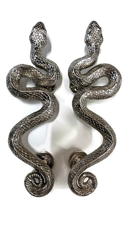 2 SNAKE medium Version PAIR brass pieces door handles 16″ amazing 40 cm