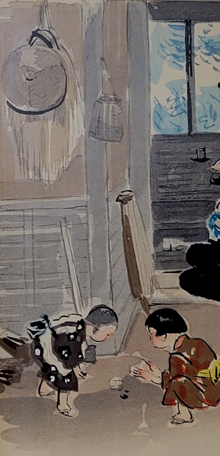 Japanese Woodblock Print ” Farm Family” by Sanzo Wada