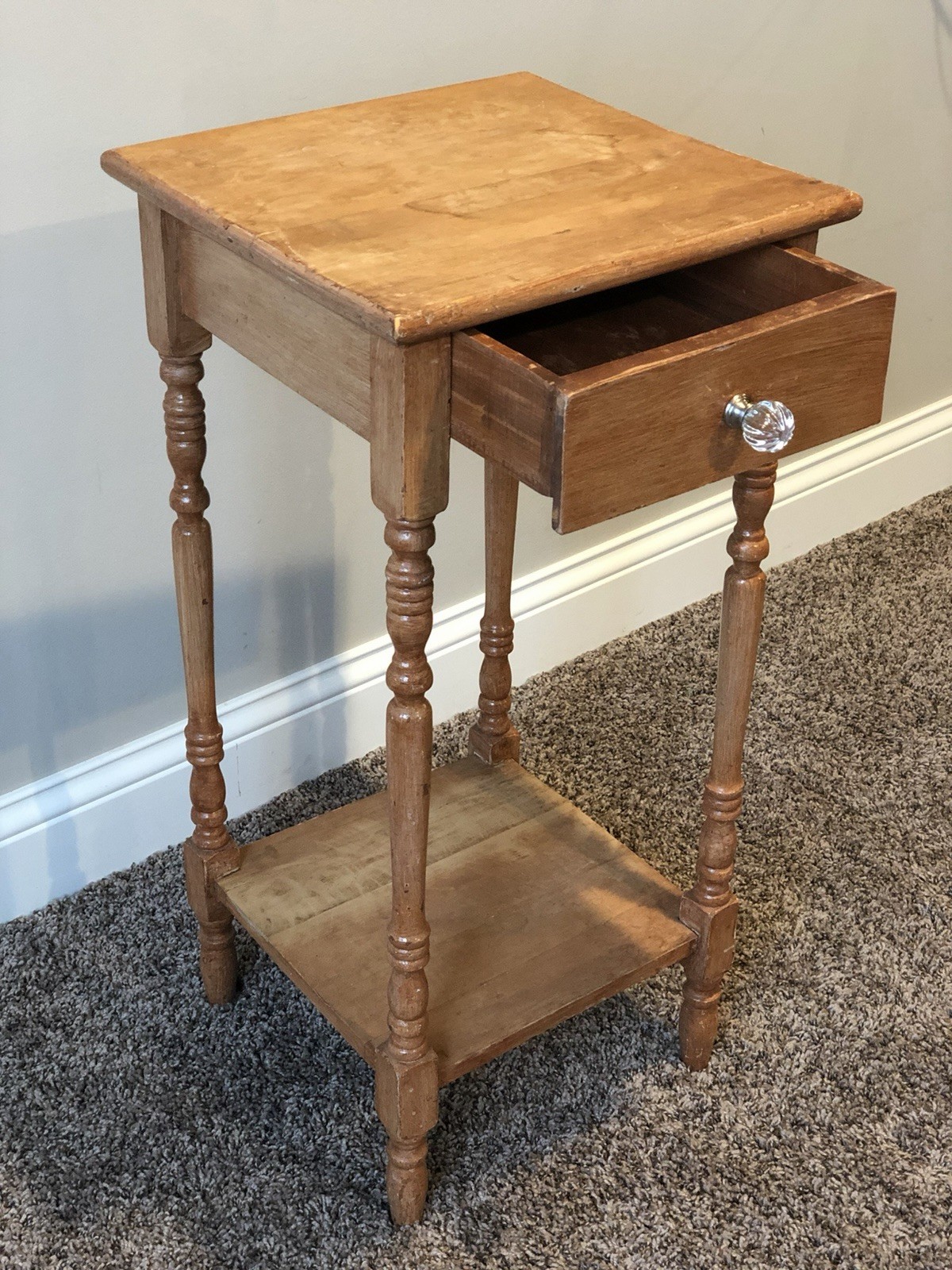 1900 Antique Wooden Brown Single Drawer and Shelf New Knob Fully Assembled