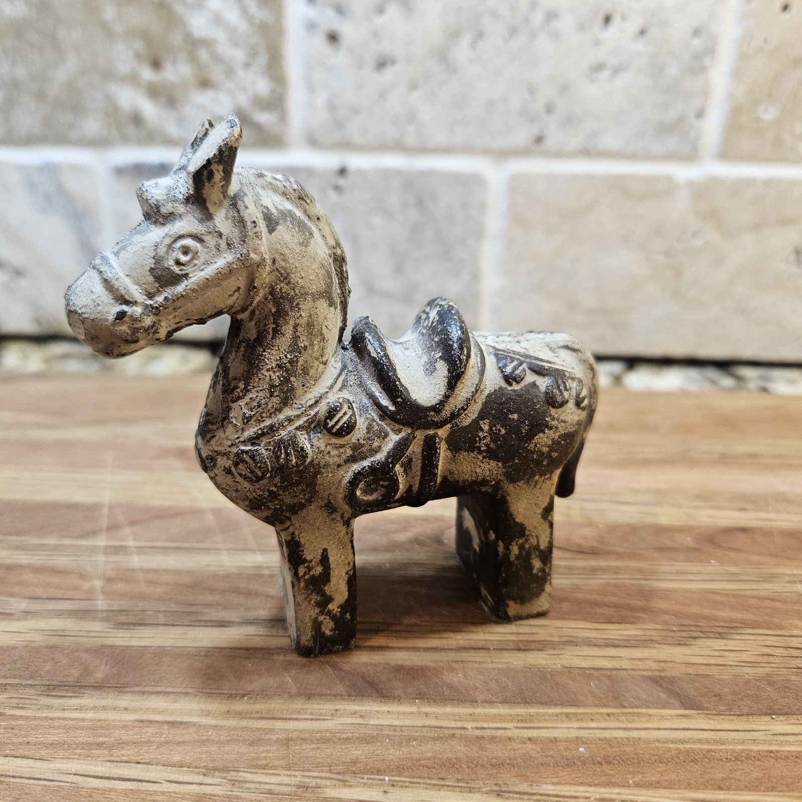 Vintage Chinese Tang Dynasty Style Cast Iron Metal War Horse Aged Patina