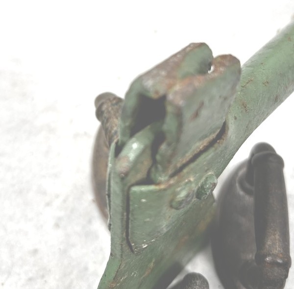 antique axe hatchet make do green paint 11 in. long old repair