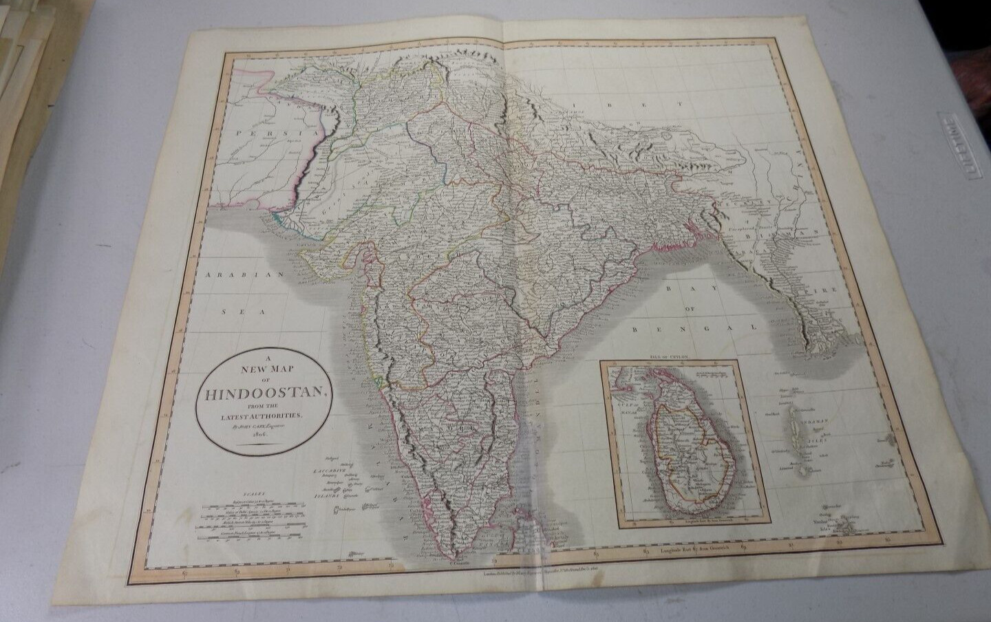 1806 Antique Cary Map of HINDOOSTAN, or, BRITISH INDIA & CEYLON