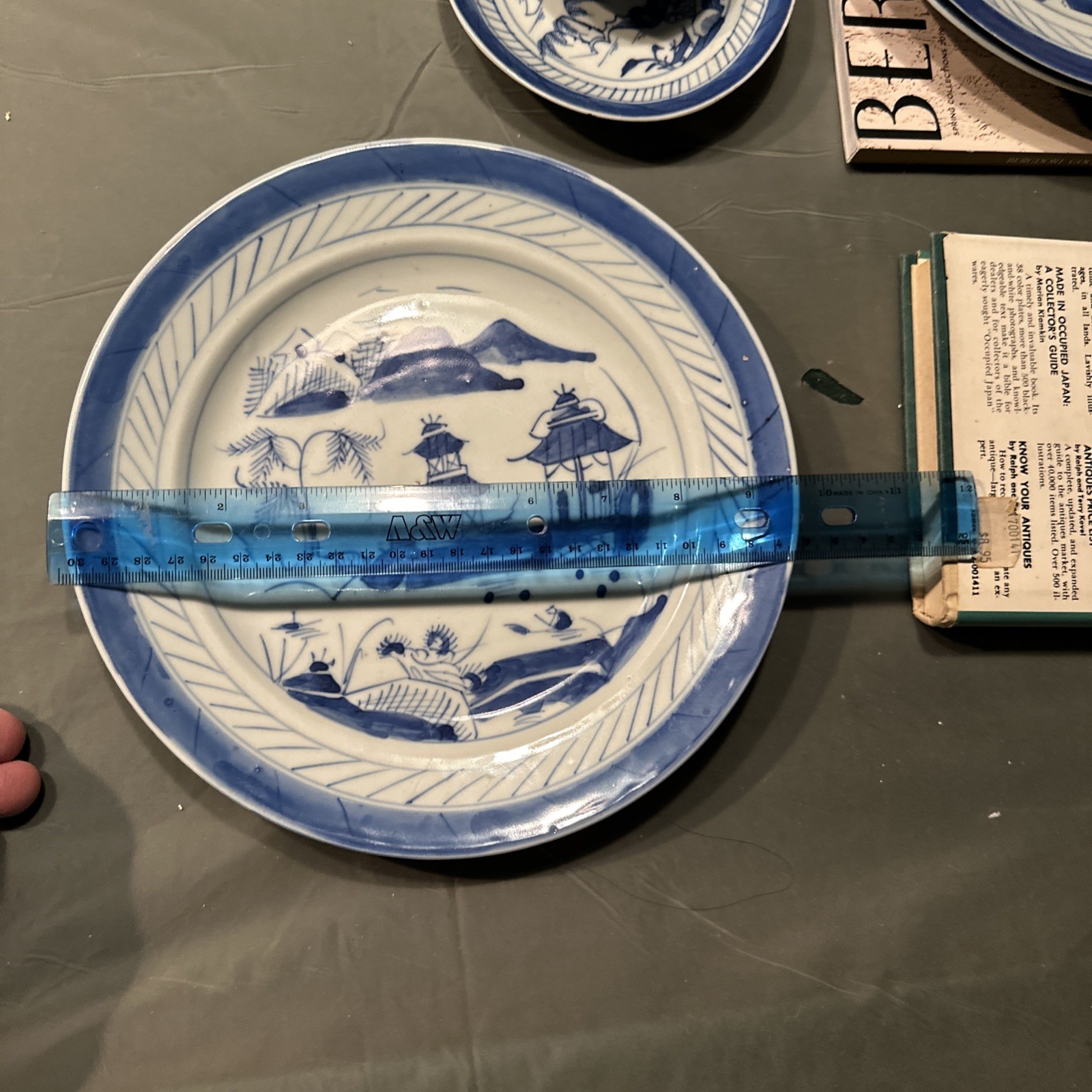 Antique 19th c. Chinese Export Canton Blue & White Porcelain Plate 9 3/4”