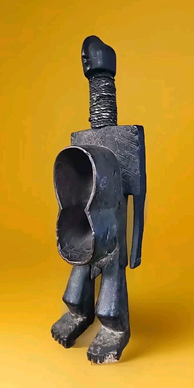 Antique African figure Koro Fetish cup Tribal art 24.25″