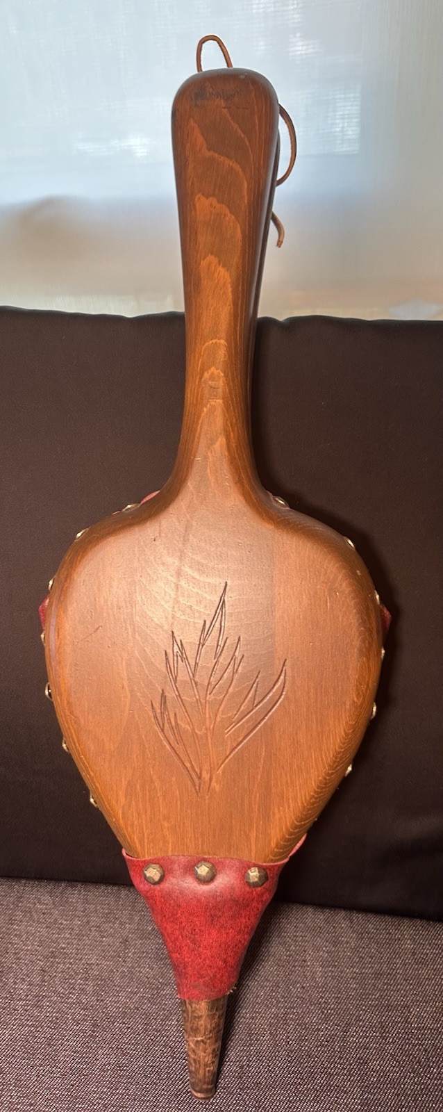 Vintage Hand-Carved Wood & Leather Fireplace Bellows – 19” Long – Functional