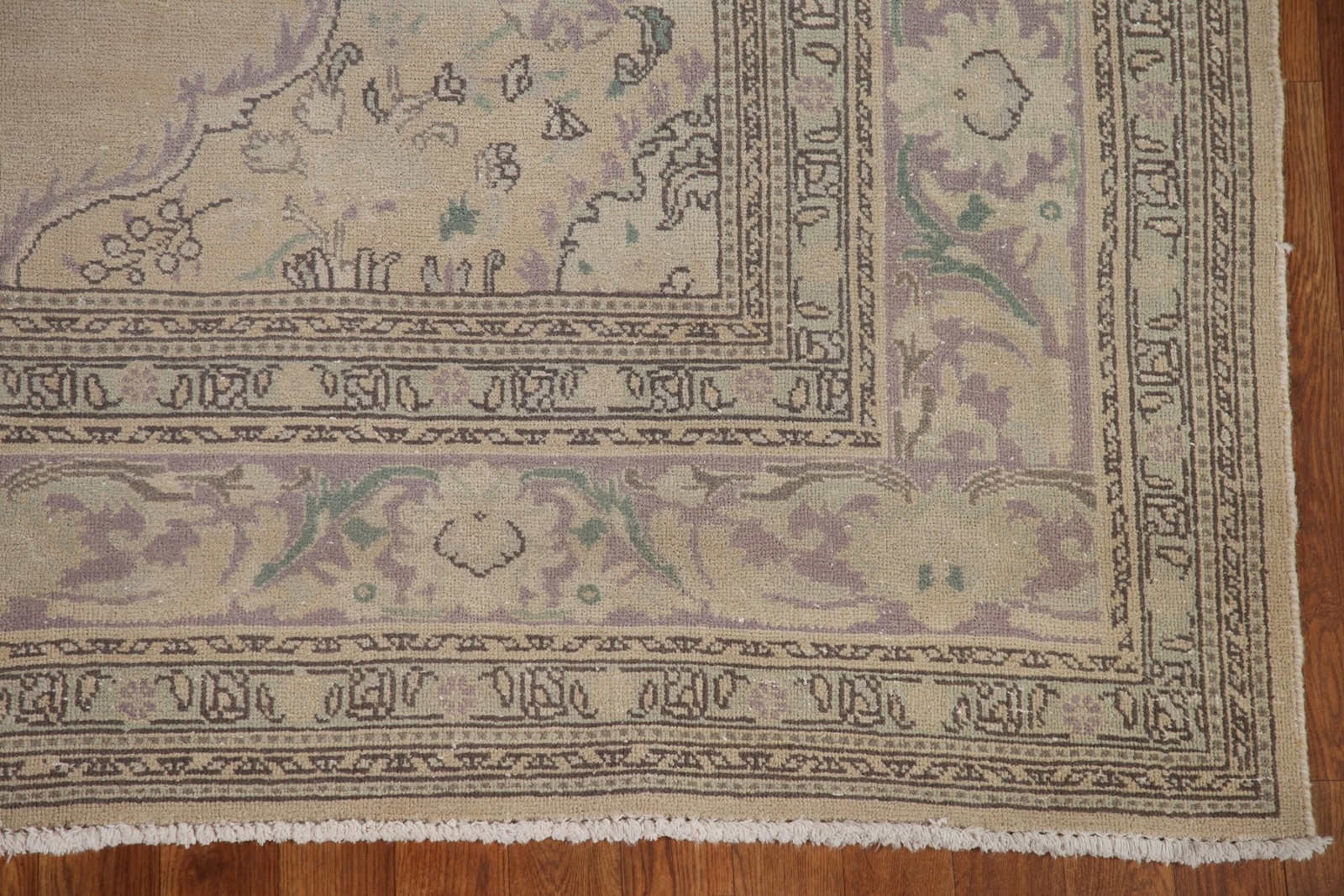 Hand-Knotted Wool Carpet Beige Geometric Beige Distressed Area Rug 7×10 Ft