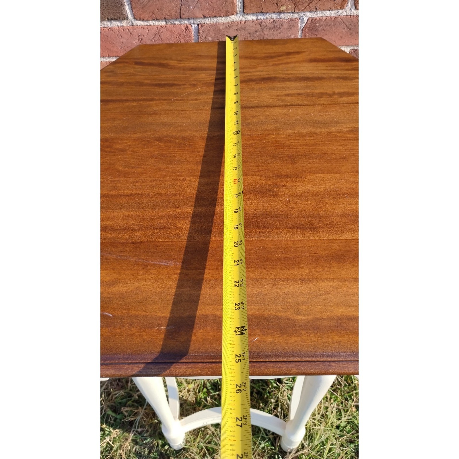 Antique Solid Wood/White Hexagon Parlor Table Ornate Architectural 28×25″ 30″ T